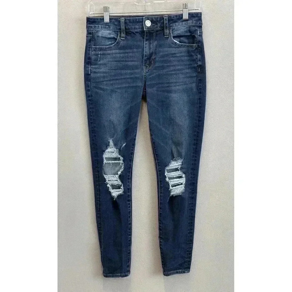 American Eagle 360 Next Level Stretch Women's Sz 4 Distressed Jegging Blue Denim - Picture 1 of 7